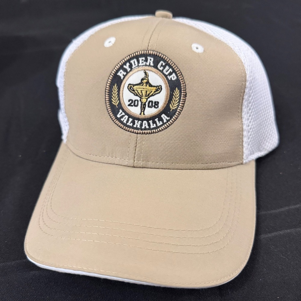 Ahead Ryder Cup 2008 Valhalla Golf Hat Tan White Trucker Cap Adjustable USA EU